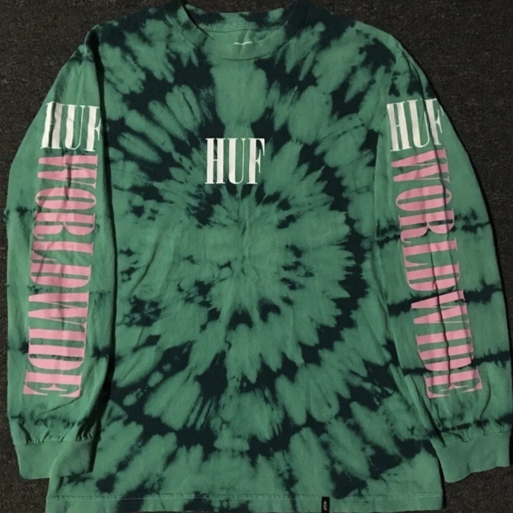 HUF Worldwide Green Tie Dye T-Shirt Size Medium